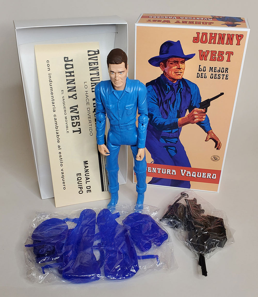 Recast - Boxed - Med Blue Johnny West with Blue Soft and Black Hard accessories and a Fantasy Box and Manual (SA Stock # 13)